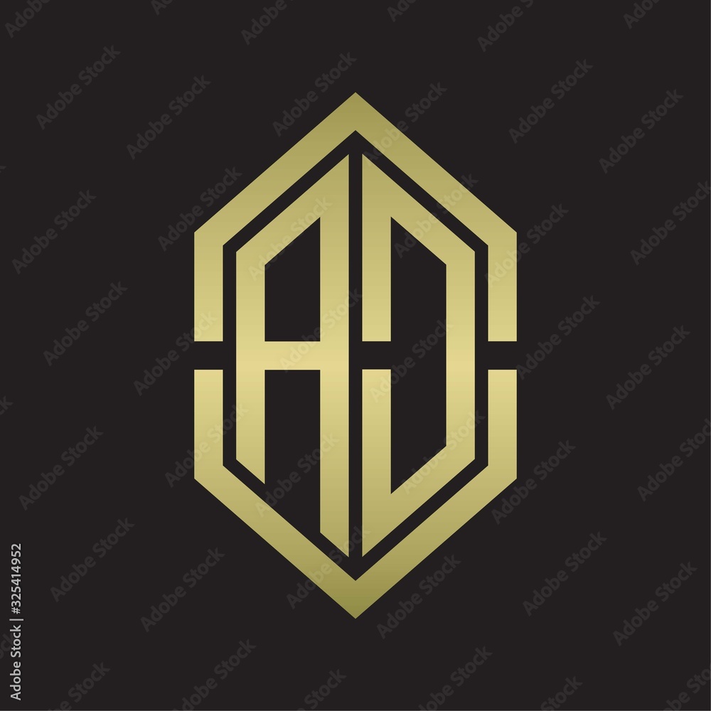 AD Logo monogram with hexagon shape and outline slice style with gold colors AD Logo monogram with hexagon shape and outline slice style with gold colors