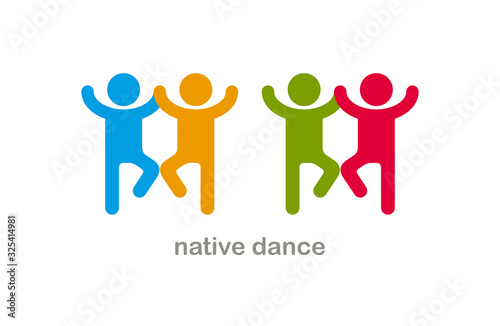 Native dances funny vector icon isolated on white, cute people comical dancing carnival traditional folklore festival.