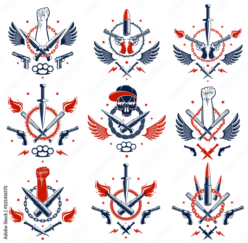 Anarchy and Chaos aggressive emblem or logo with strong clenched fist ...