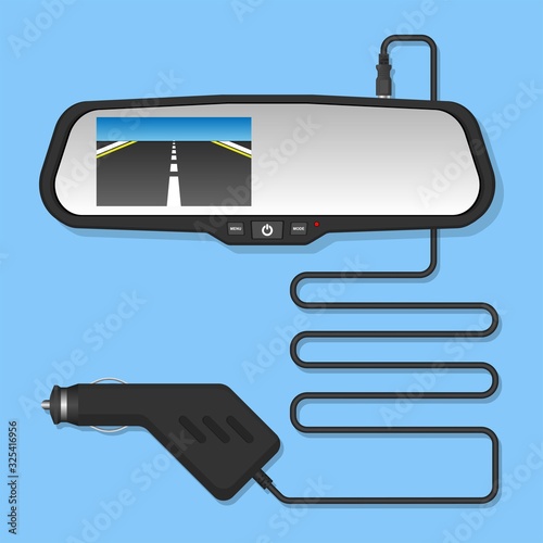 Car DVR Dash Camera Video Recorder Display Screen LCD on Car Mirror with Cigarette Charger Connection Monitor