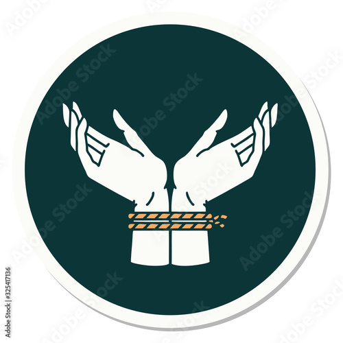 tattoo style sticker of a pair of tied hands