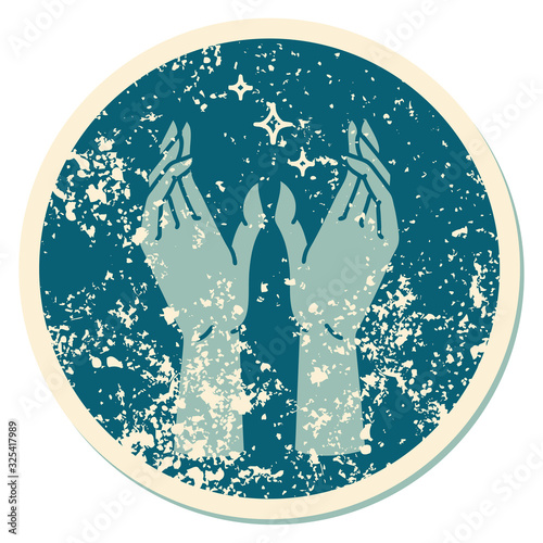 distressed sticker tattoo style icon of mystic hands