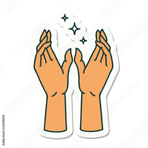 tattoo style sticker of mystic hands