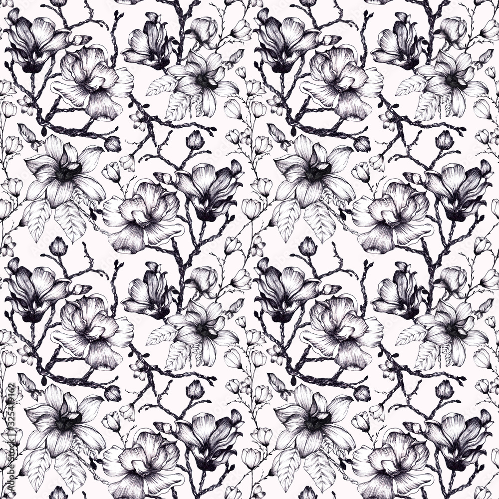 Obraz premium Floral seamless pattern with leaves and flowers. Doodles ornament.
