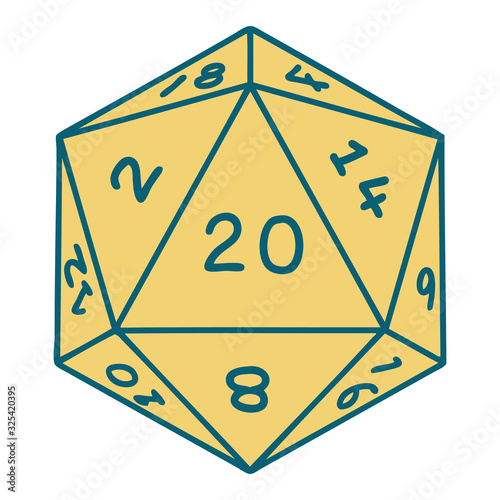 tattoo style icon of a d20 dice