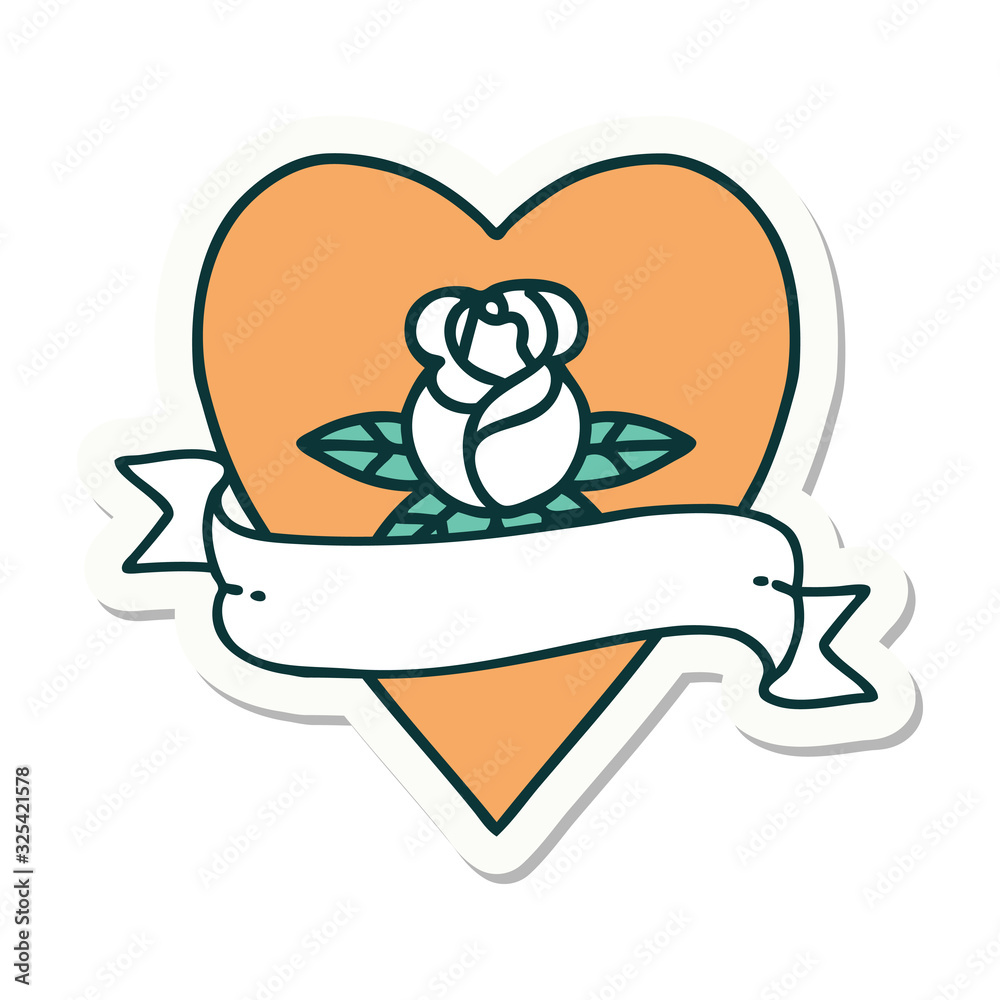 tattoo style sticker of a heart rose and banner tattoo style sticker of a heart rose and banner