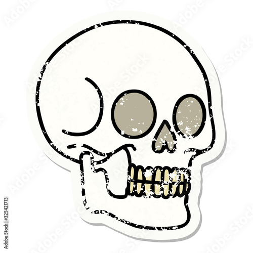 traditional distressed sticker tattoo of a skull