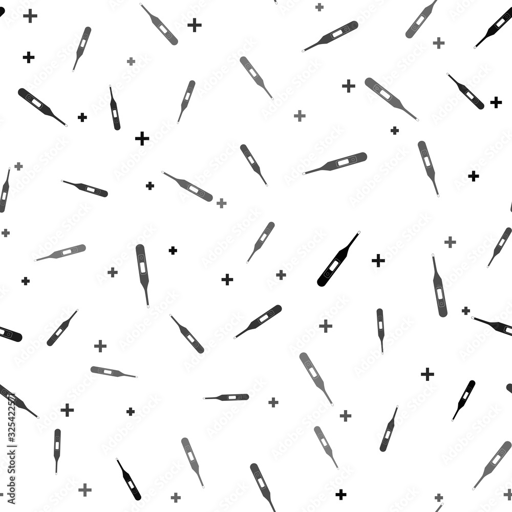 Black Medical digital thermometer for medical examination icon isolated seamless pattern on white background. Vector Illustration Black Medical digital thermometer for medical examination icon isolated seamless pattern on white background. Vector Illustration