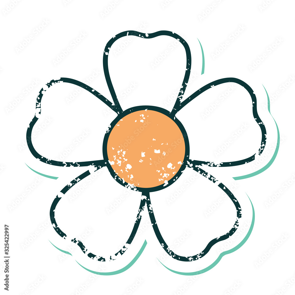 distressed sticker tattoo style icon of a flower distressed sticker tattoo style icon of a flower