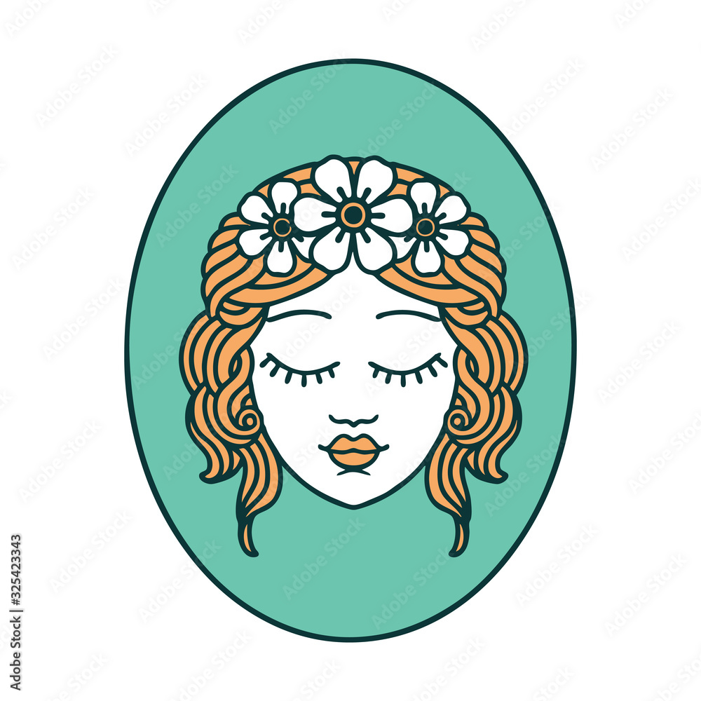 tattoo style icon of a maiden with eyes closed tattoo style icon of a maiden with eyes closed