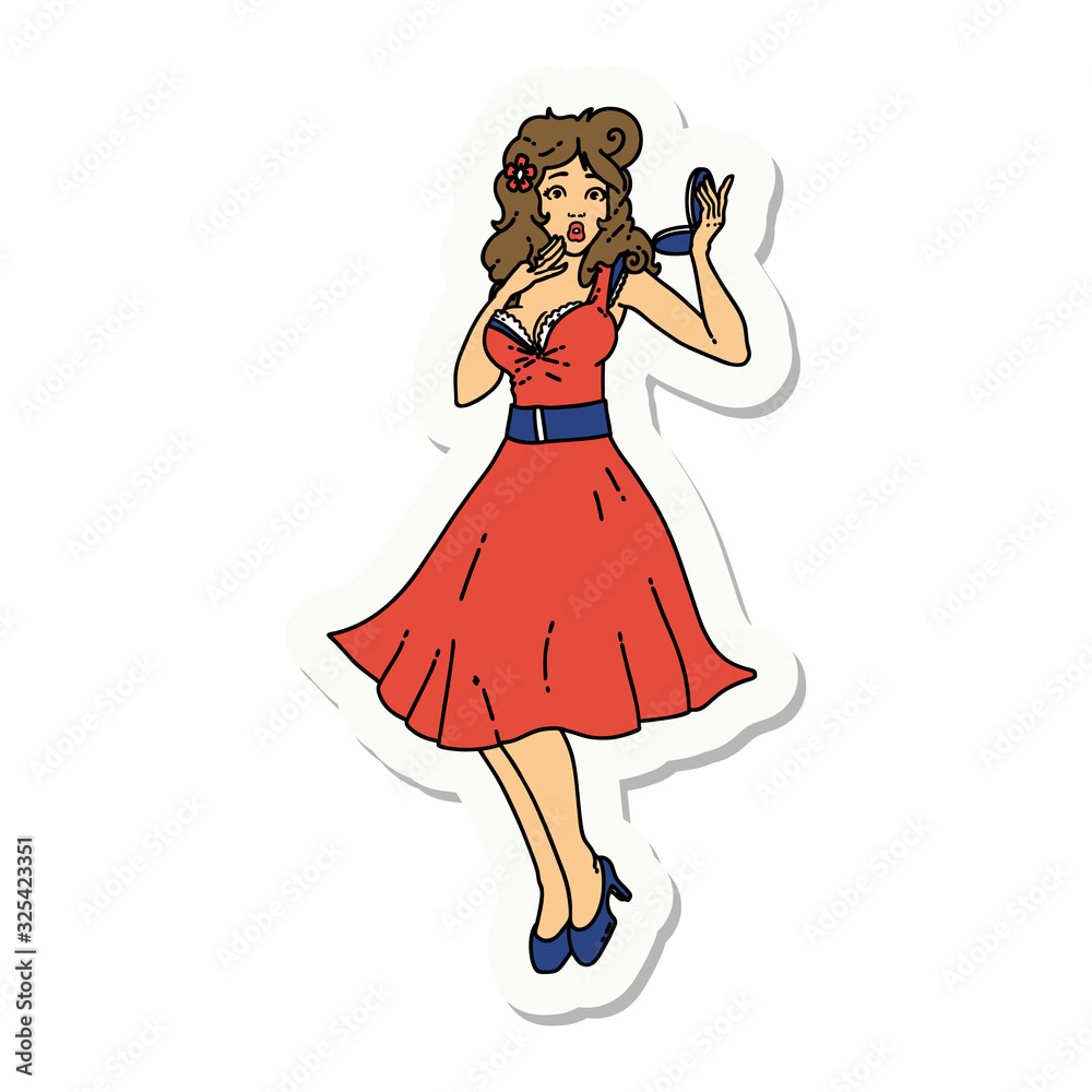 tattoo style sticker of a pinup surprised girl tattoo style sticker of a pinup surprised girl