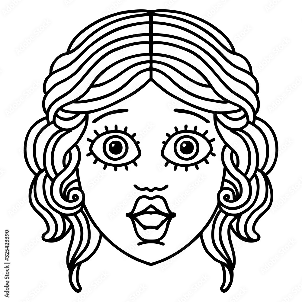 black line tattoo of female face black line tattoo of female face