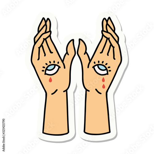 tattoo style sticker of mystic hands