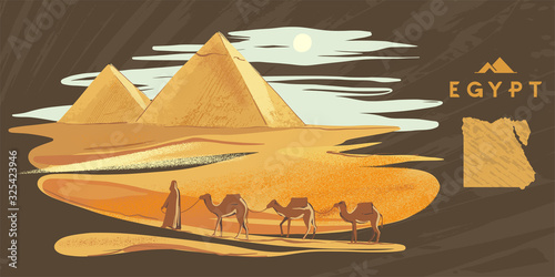 Colorful hand-drawn vector illustrations of the pyramid of Giza, Sphinx, Egypt hand-drawn in a white background.