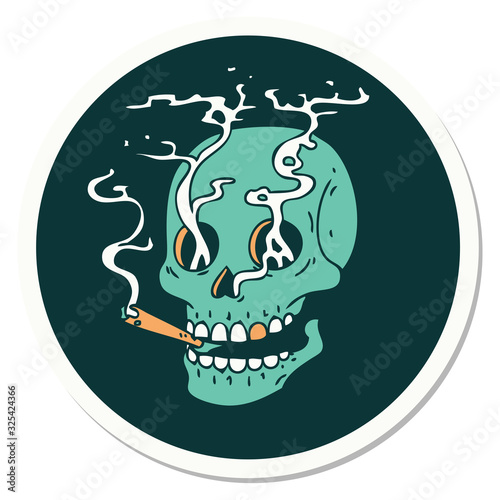 tattoo style sticker of a skull smoking