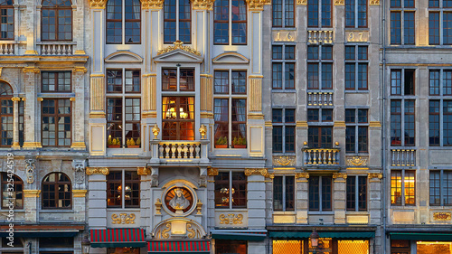 Row of old beautiful stone buildings facades on Grand Place square in Brussels, Belgium.