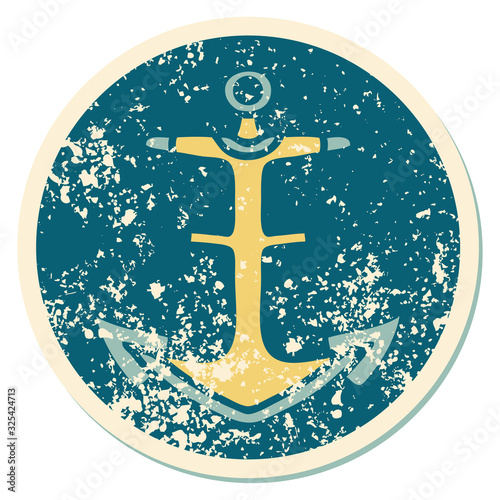 distressed sticker tattoo style icon of an anchor