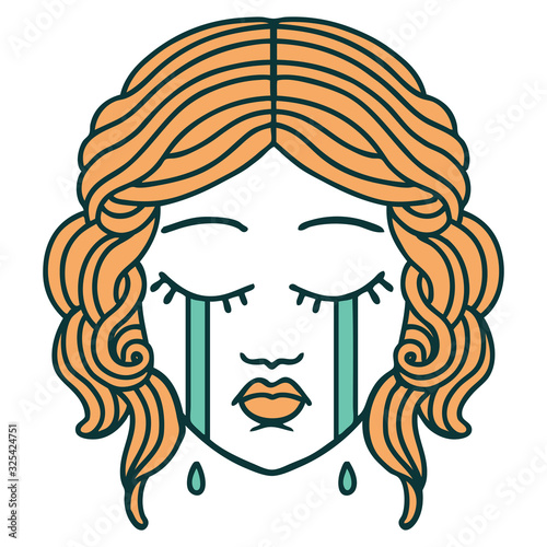 tattoo style icon of female face crying