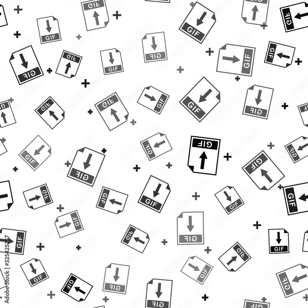 Black GIF file document icon. Download GIF button icon isolated seamless pattern on white background. Vector Illustration