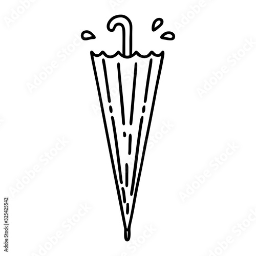 black line tattoo of a closed umbrella