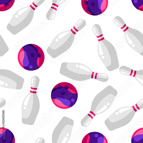 Seamless pattern with skittles and bowling balls in flat style.