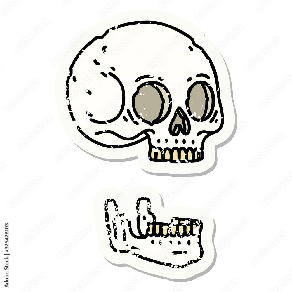 traditional distressed sticker tattoo of a skull traditional distressed sticker tattoo of a skull