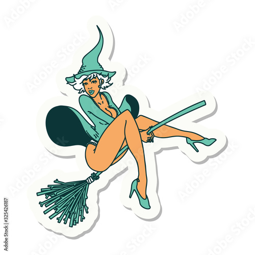 tattoo sticker of a pinup witch