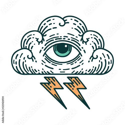 tattoo style icon of an all seeing eye cloud