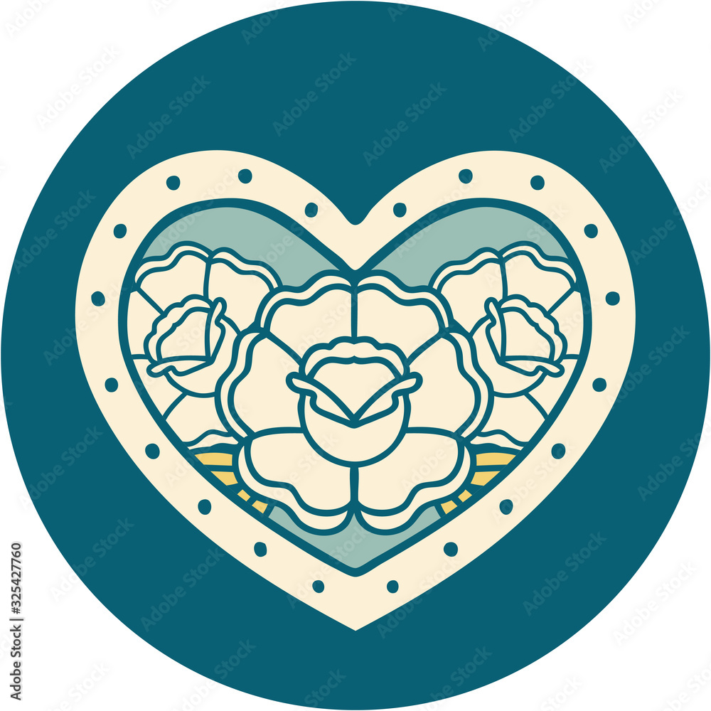 tattoo style icon of a heart and flowers tattoo style icon of a heart and flowers
