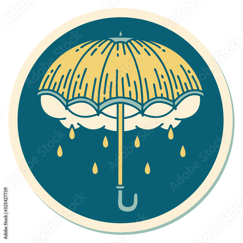 tattoo style sticker of an umbrella and storm cloud