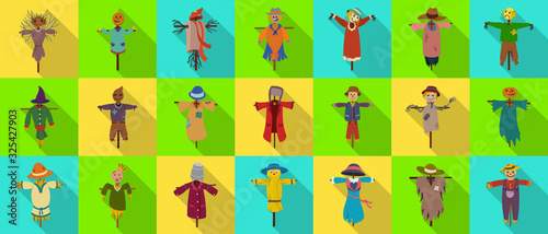 Garden scarecrow vector flat set icon.Isolated set flat icon halloween of scare.Vector collection garden scarecrow on white background .