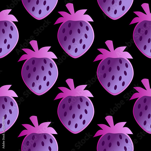 Strawberries Seamless Pattern. Background Gradient Purple Pink Modern On Dark Background For Designers and Creative Projects.