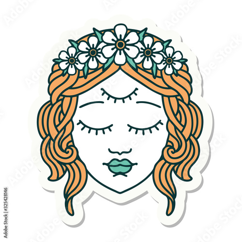 tattoo style sticker of female face with third eye