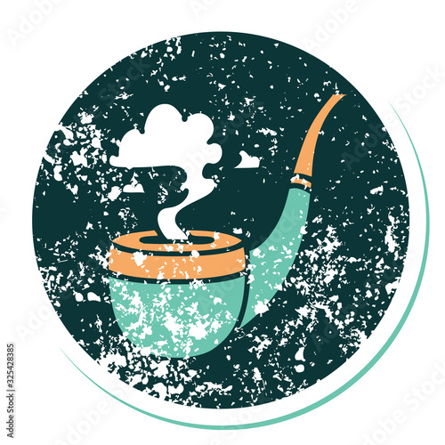 distressed sticker tattoo style icon of a smokers pipe