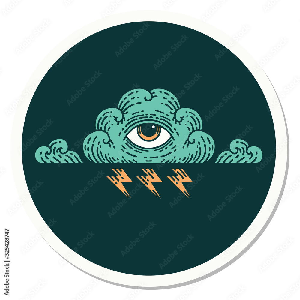 Obraz premium tattoo style sticker of an all seeing eye cloud