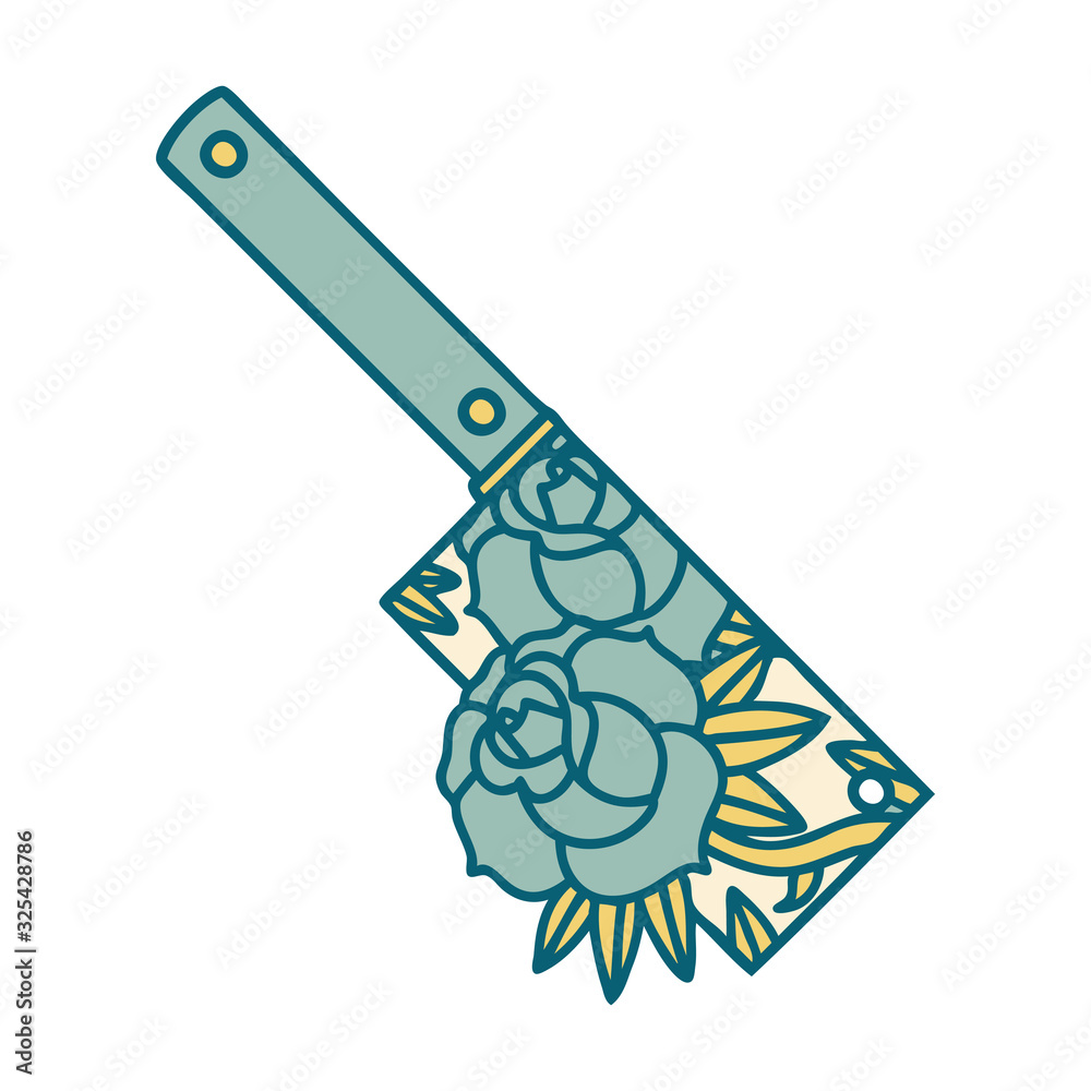tattoo style icon of a cleaver and flowers tattoo style icon of a cleaver and flowers