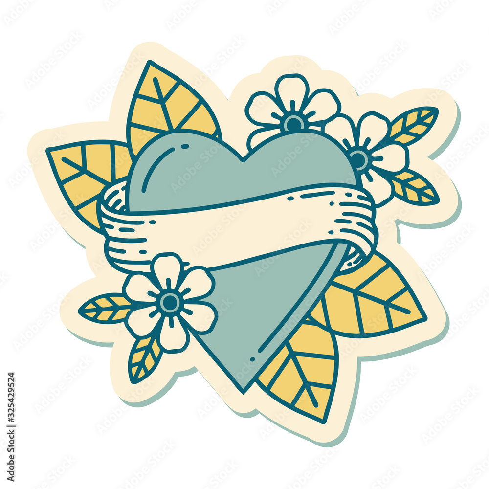 tattoo style sticker of a heart and banner tattoo style sticker of a heart and banner