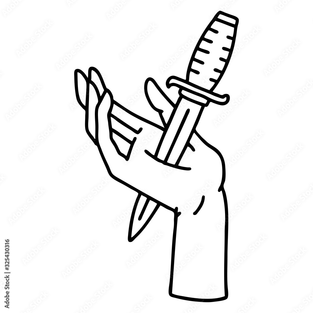 Obraz premium black line tattoo of a dagger in the hand
