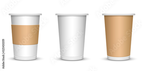 A mock-up of a cardboard coffee cup on a white insulated background.