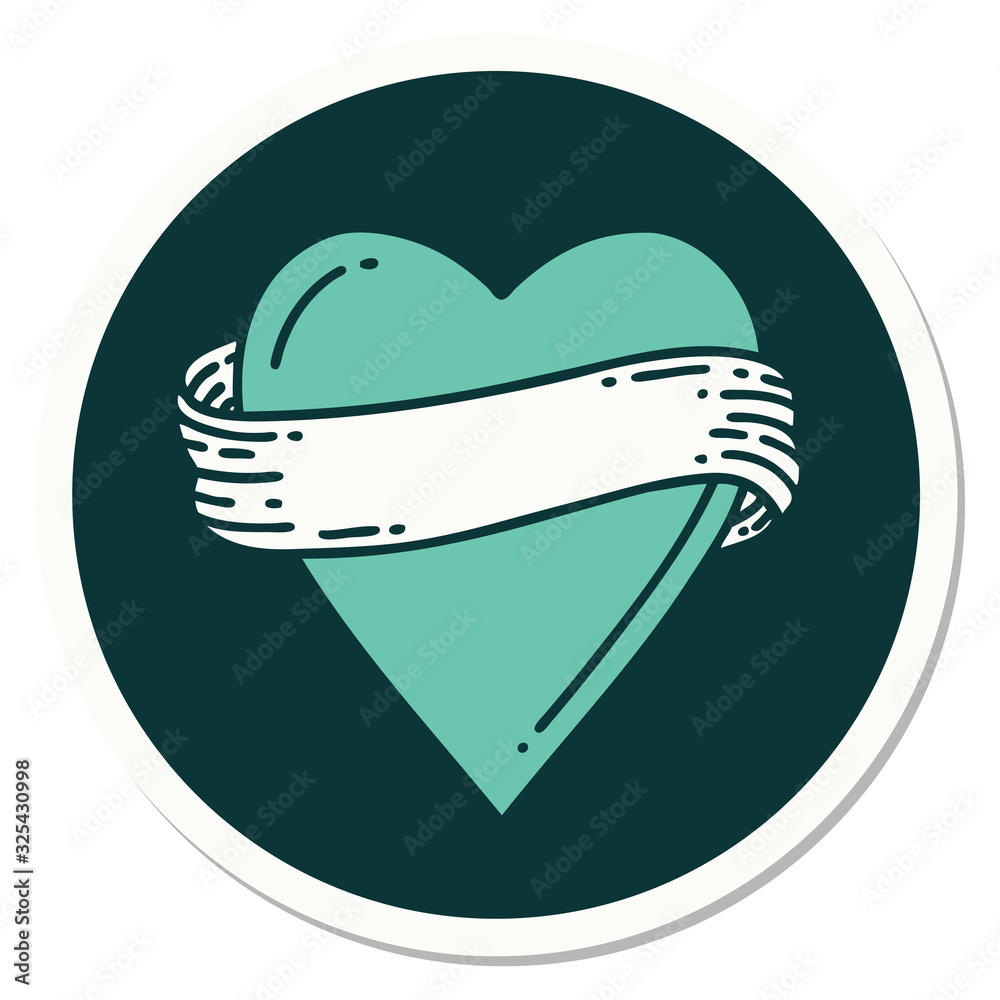 tattoo style sticker of a heart and banner tattoo style sticker of a heart and banner