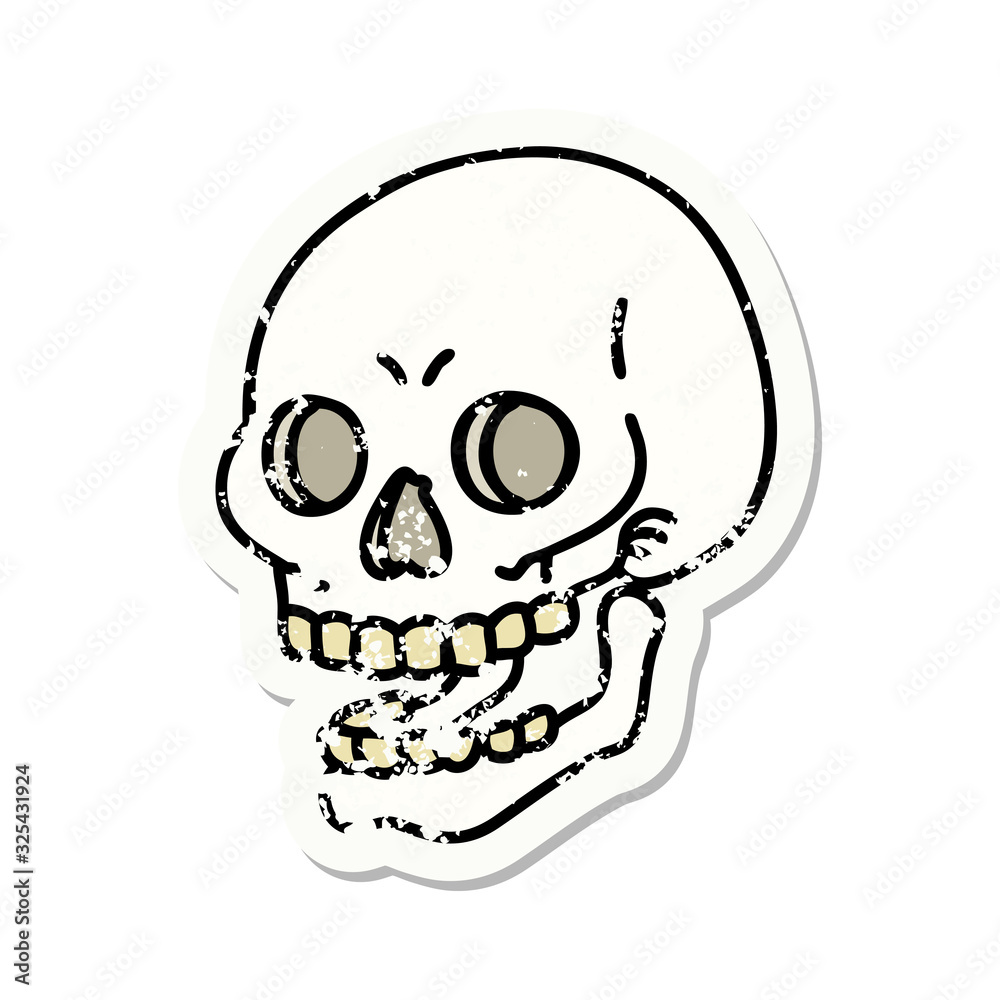 traditional distressed sticker tattoo of a skull