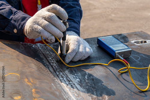 Brinell hardness test of steel and welded at heat affected zone(HAZ) after welding complete.