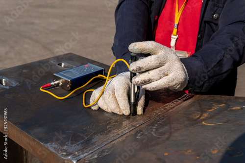 Brinell hardness test of steel and welded at heat affected zone(HAZ) after welding complete.