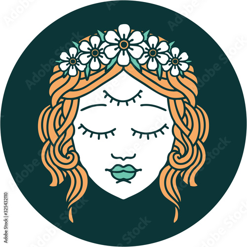 tattoo style icon of female face with third eye