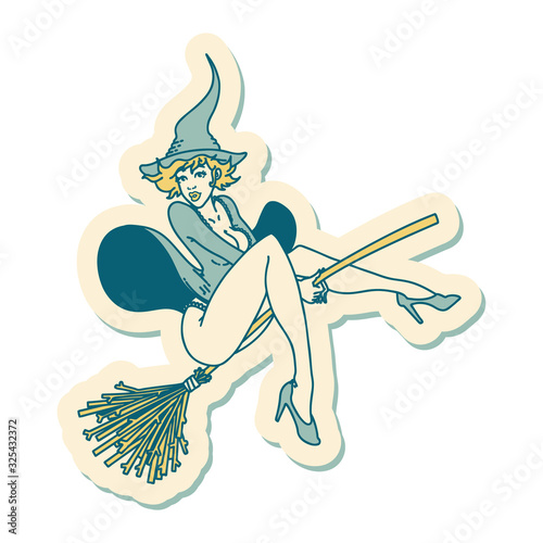 tattoo style sticker of a pinup witch