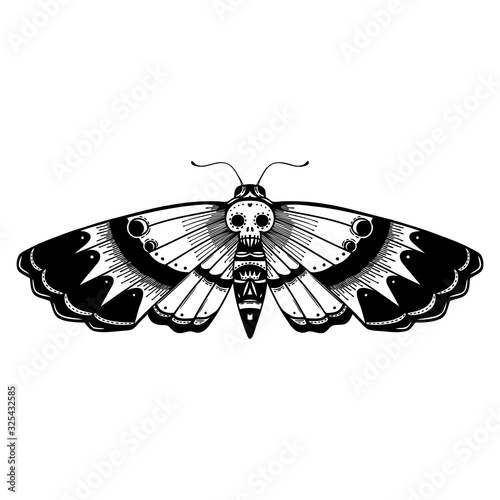 black line tattoo of a deaths head moth