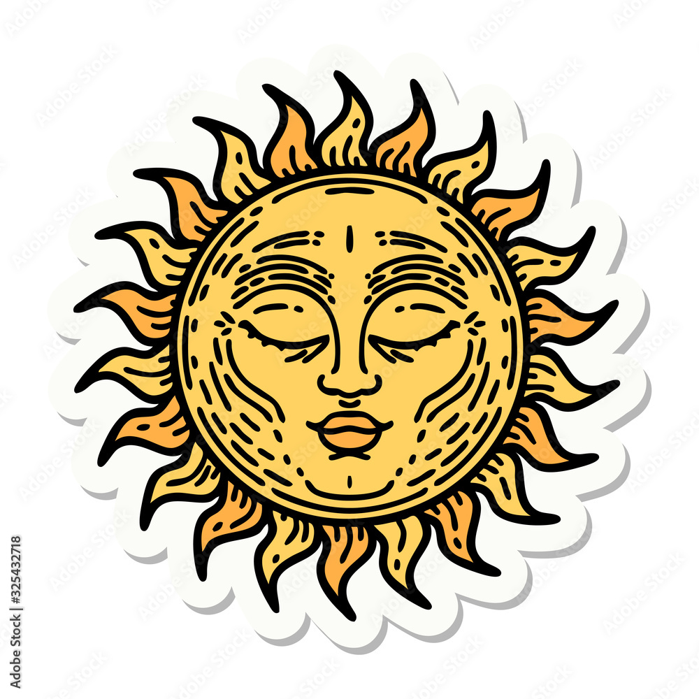 tattoo style sticker of a sun tattoo style sticker of a sun