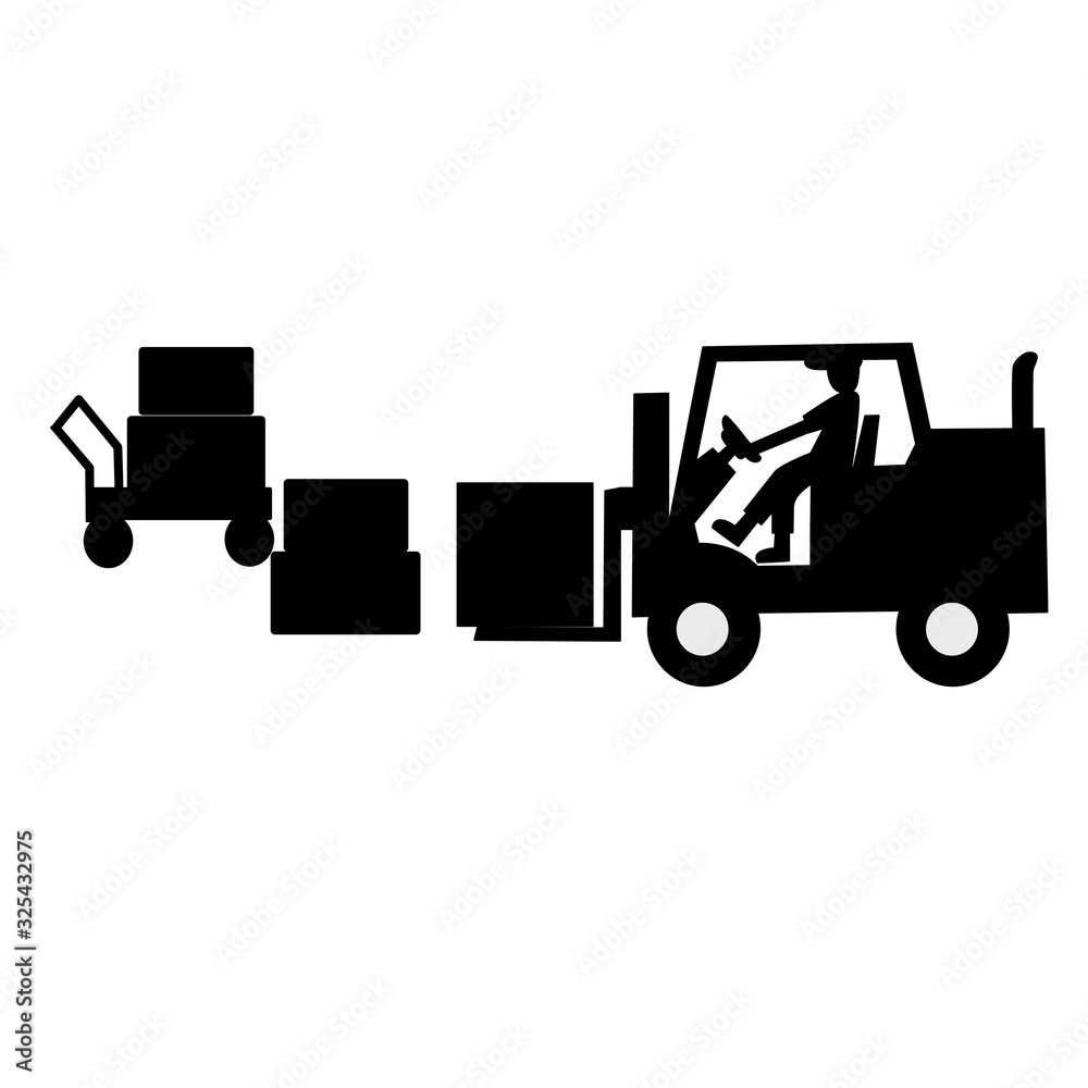 Logistics illustration collection. Loading trucks, forklift. Illustration vector design. Silhouette vector style.