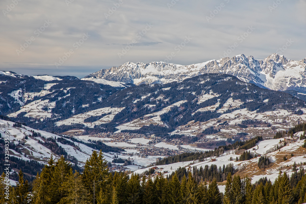 kirchberg in tirol (austria), snow covered mountains