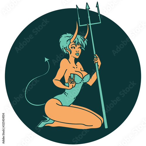 tattoo style icon of a pinup devil girl